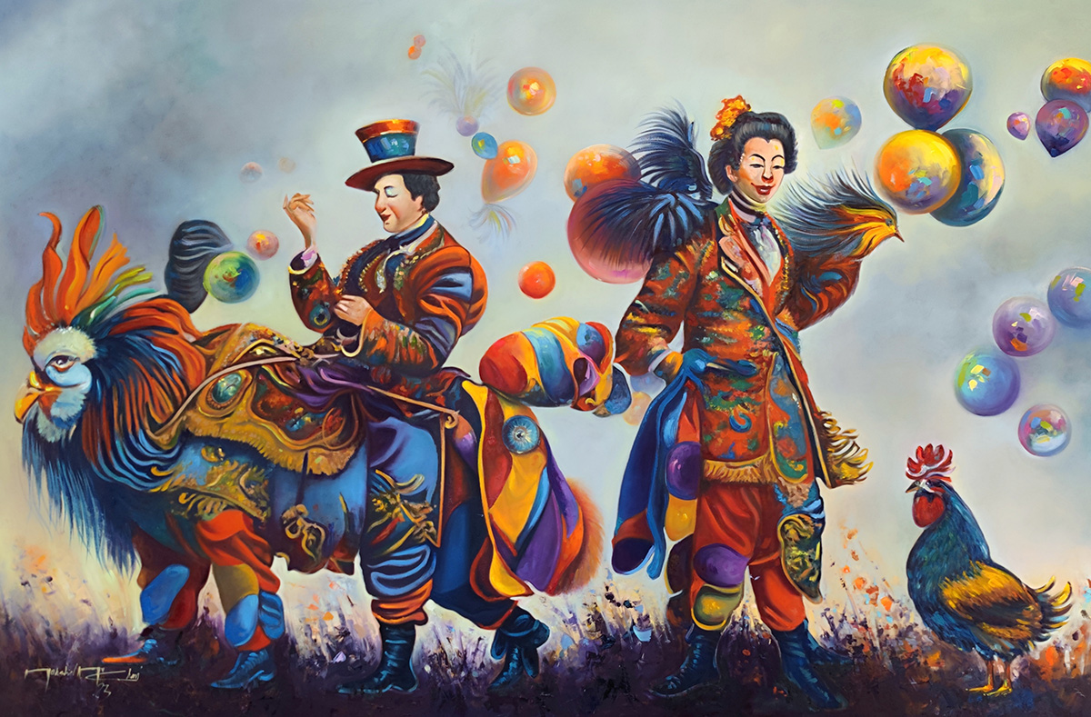 Rooster named Svegila, oil on canvas, 2024 — Mahshid Moochani