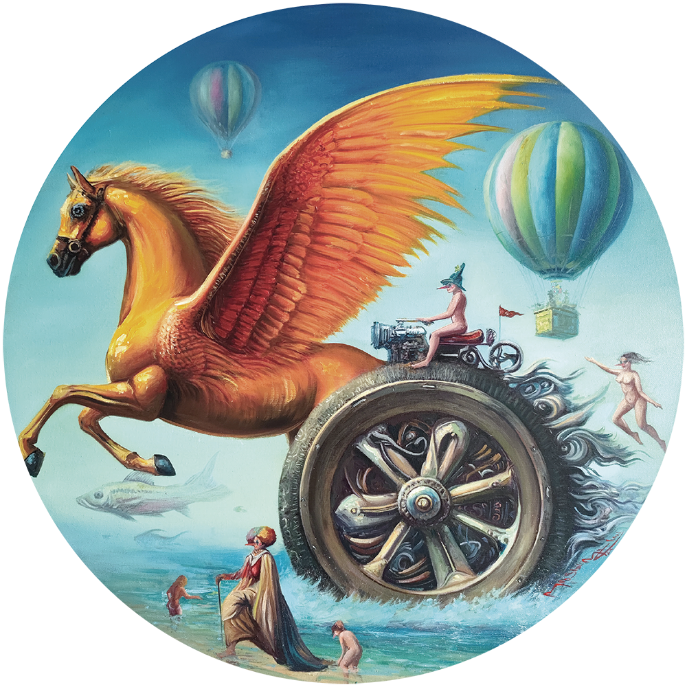 Icarus’ Flame, oil on canvas, 2024 — Mahshid Moochani