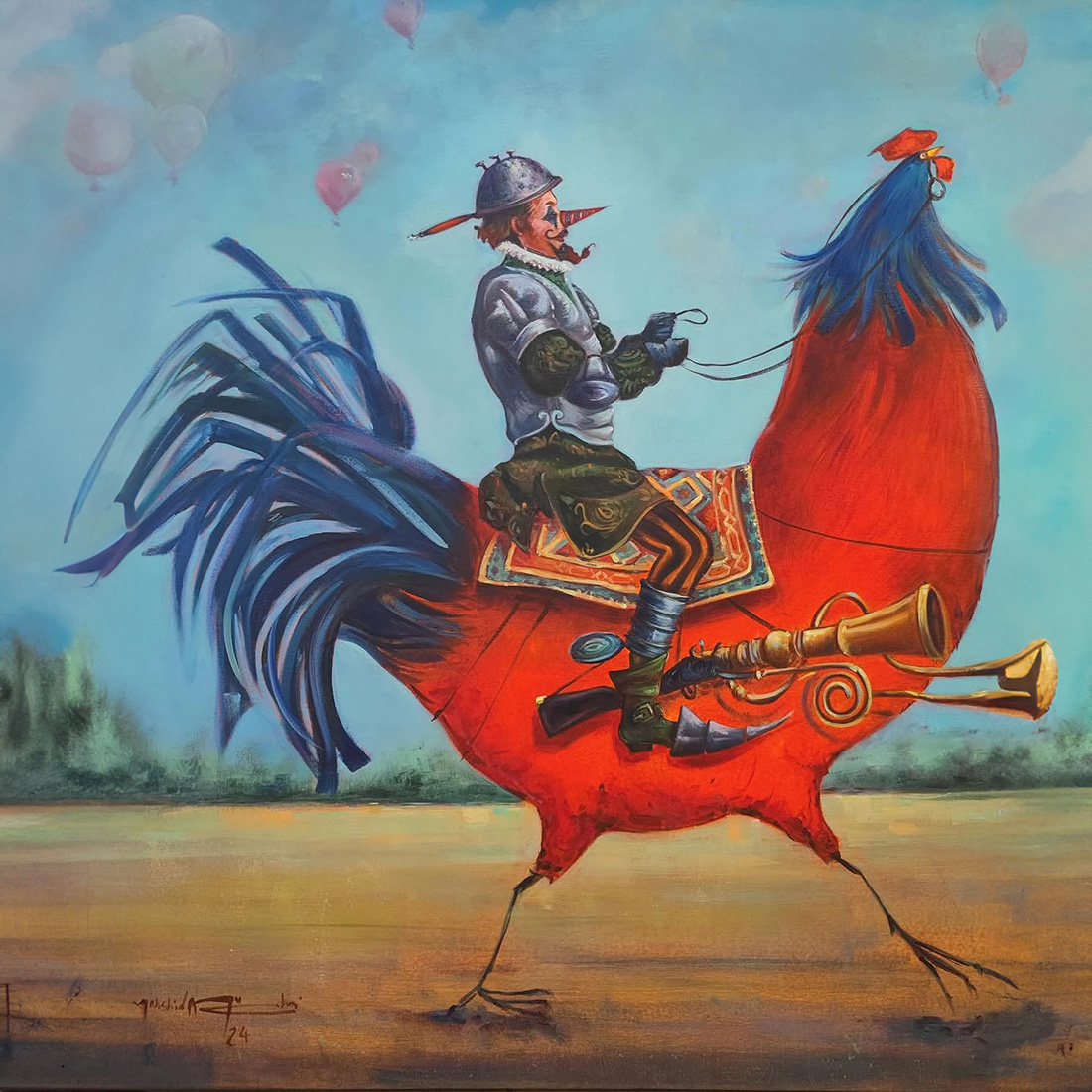 Fast Rooster, oil on canvas, 2024 — Mahshid Moochani