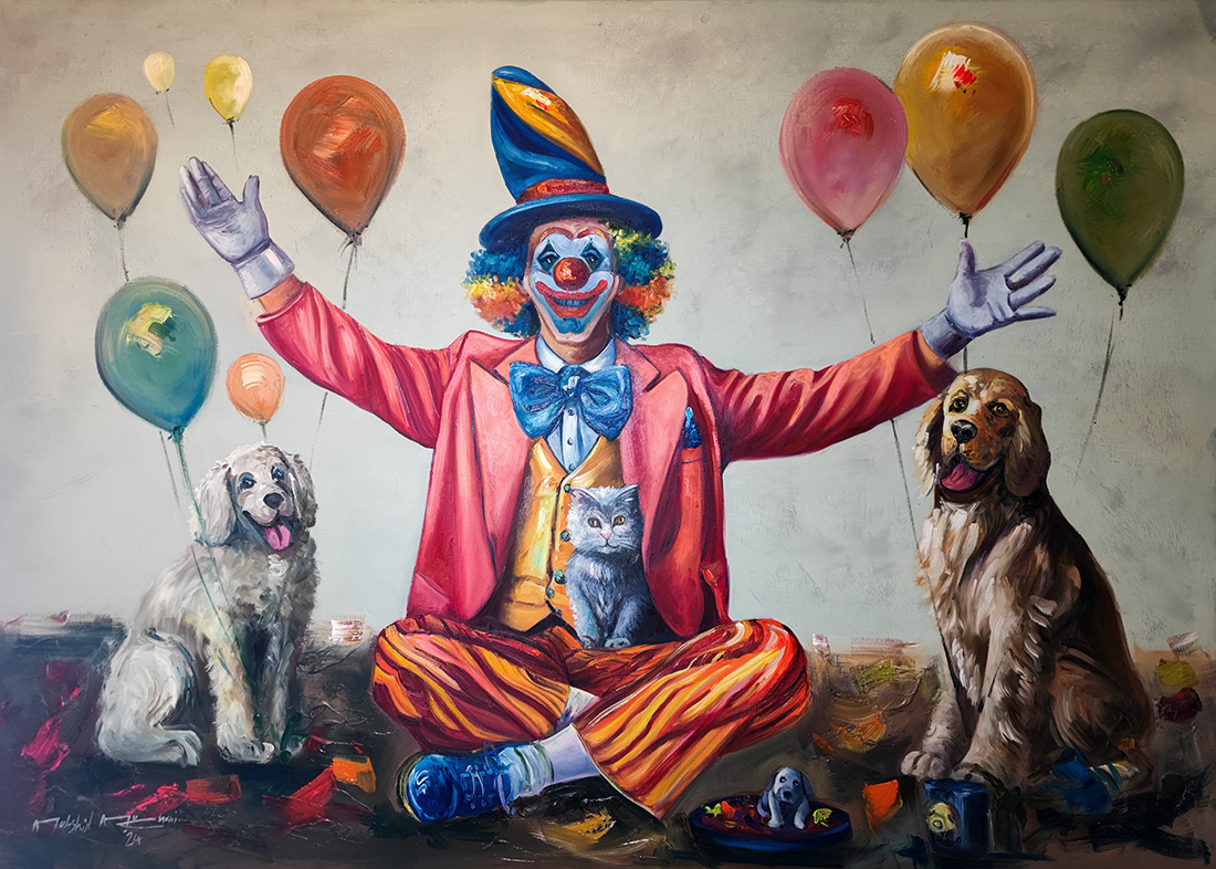 The Jester’s Whisper, oil on canvas, 2024 — Mahshid Moochani