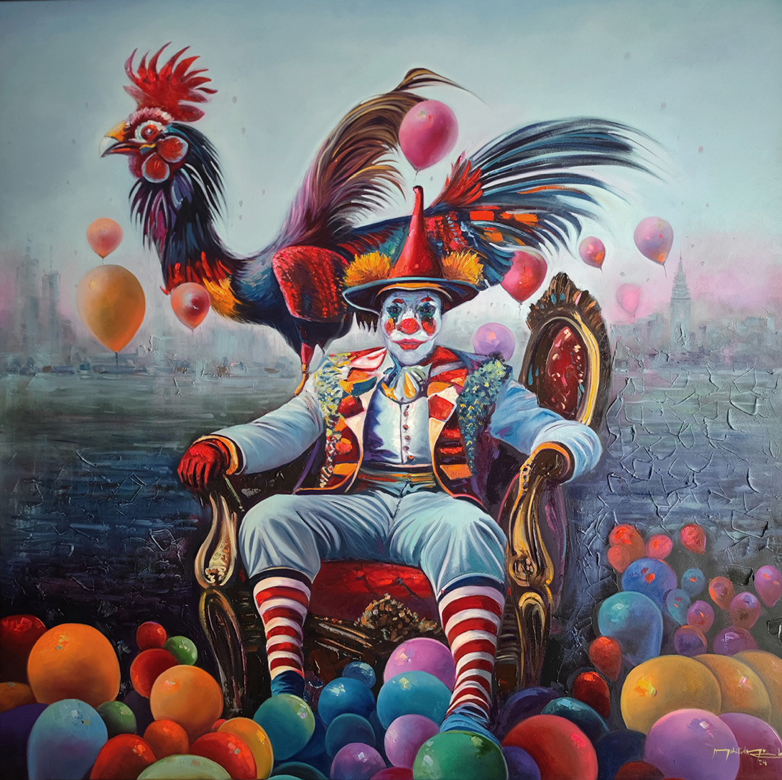 A clown in the palace, oil on canvas, 2024 — Mahshid Moochani