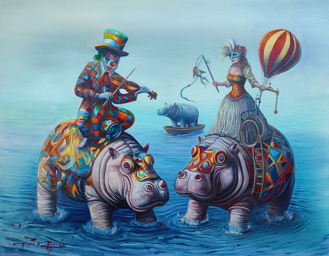 Dreams and Reality, oil on canvas, 2024 — Mahshid Moochani